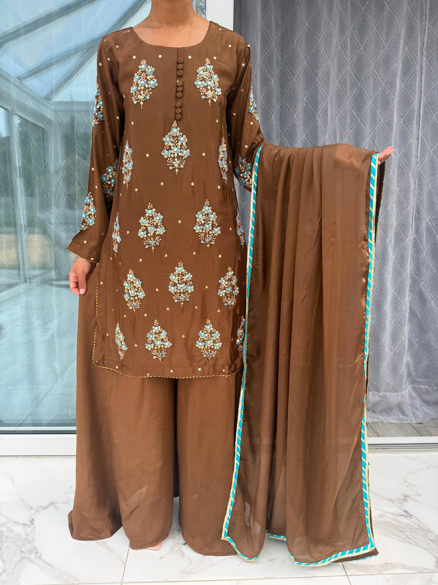 SANIYA - Sheesha silk kameez with handwork detailing and Sharara