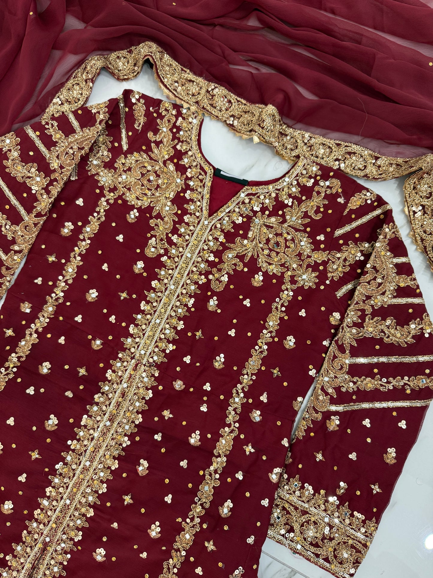 JANNAT - Embroidered chiffon kameez with brocade lengha
