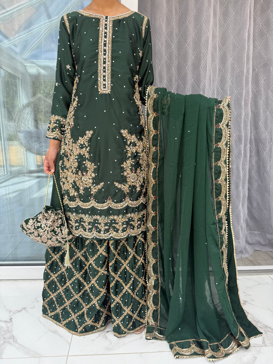 JAAN - Embroidered silk kameez with Sharara