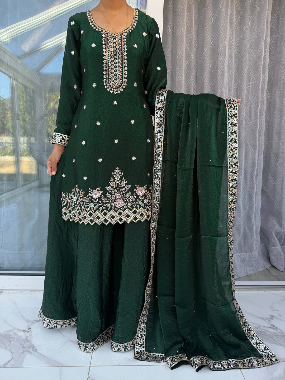 RESHAM - Handwork embellished sheesha silk outfit with sharara