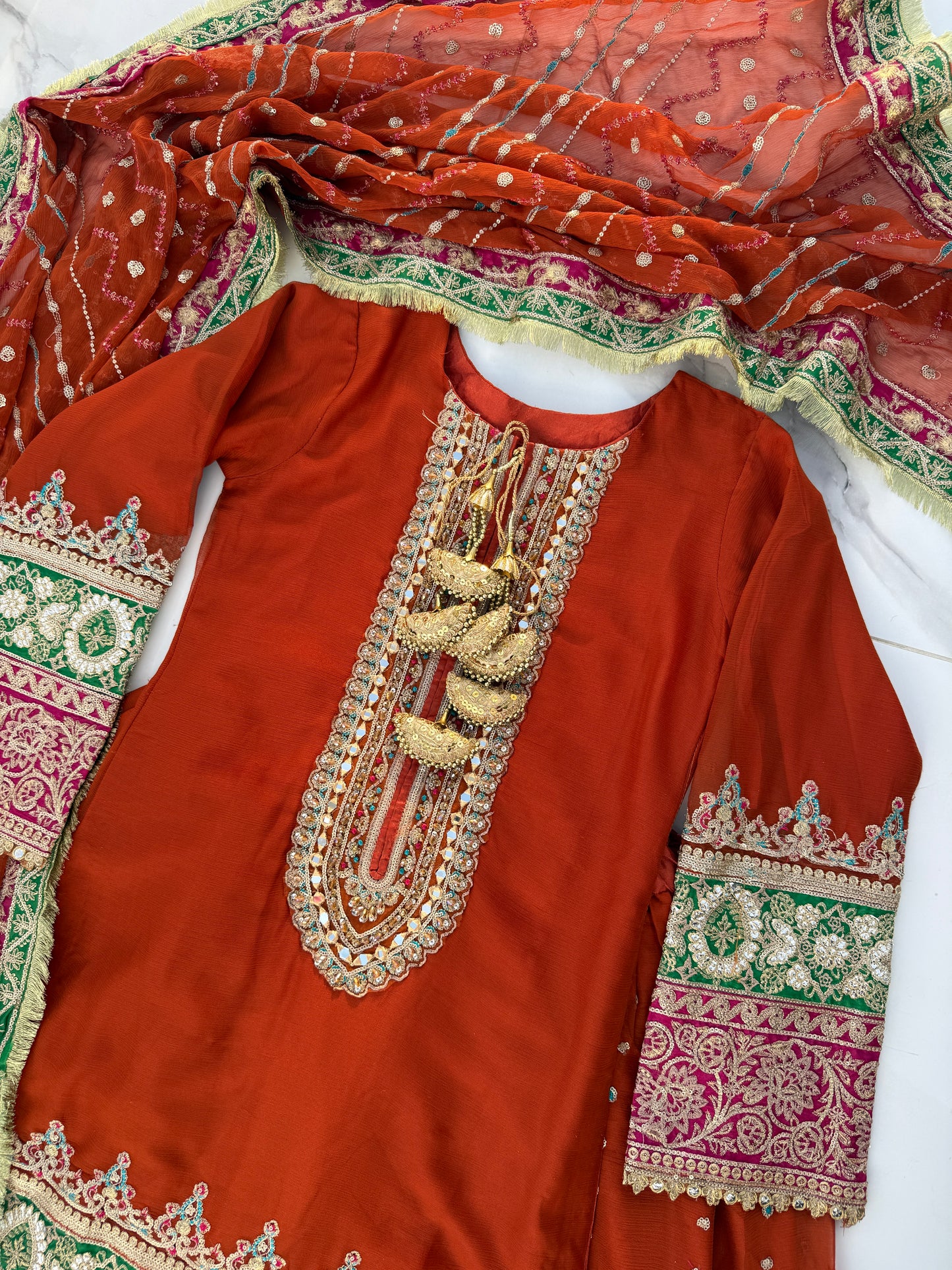 MASTANI - Embroidered chiffon outfit with sharara