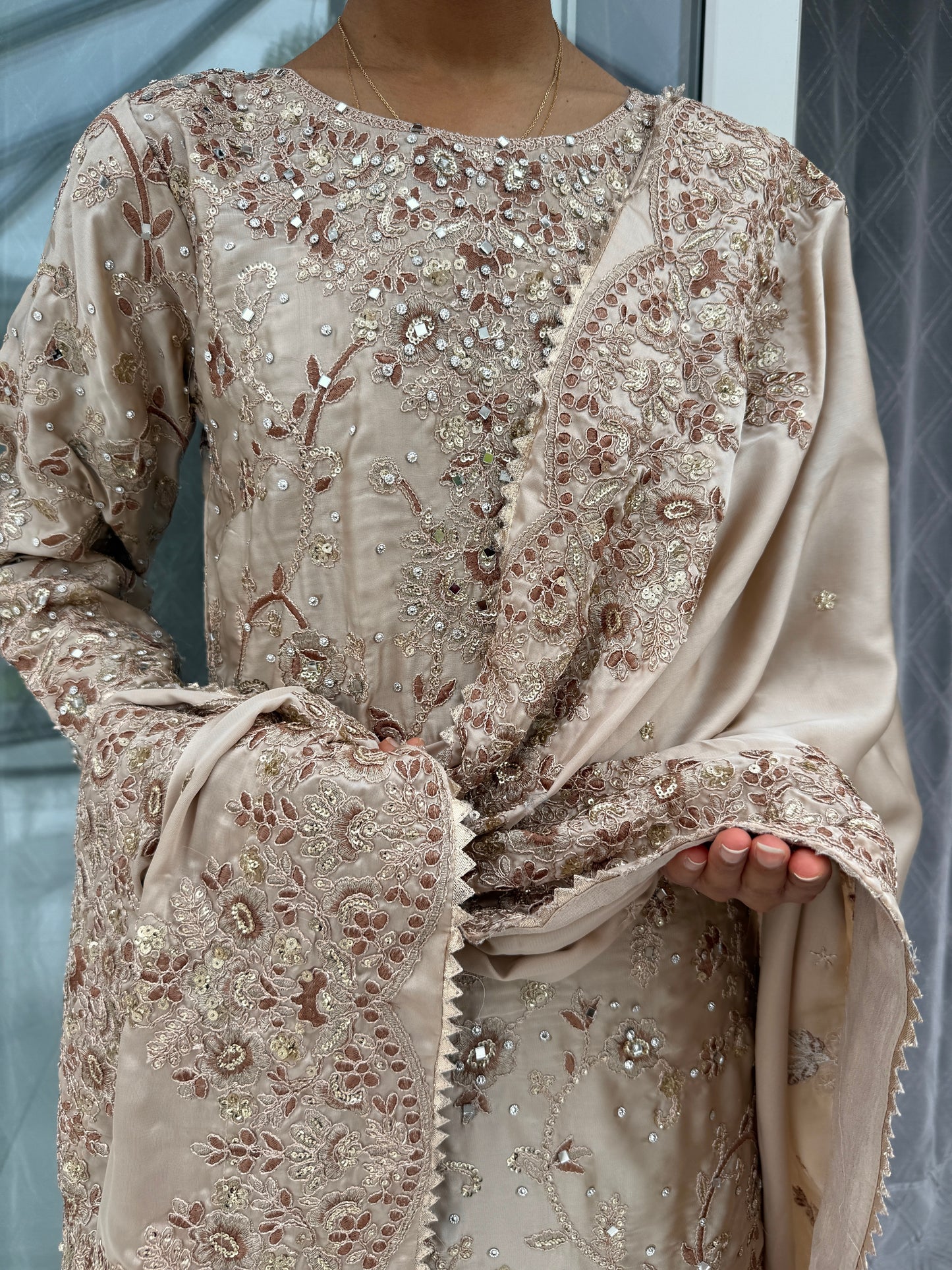 SAHIBA - Embroidered silk kameez with plazo & embroidered silk dupatta