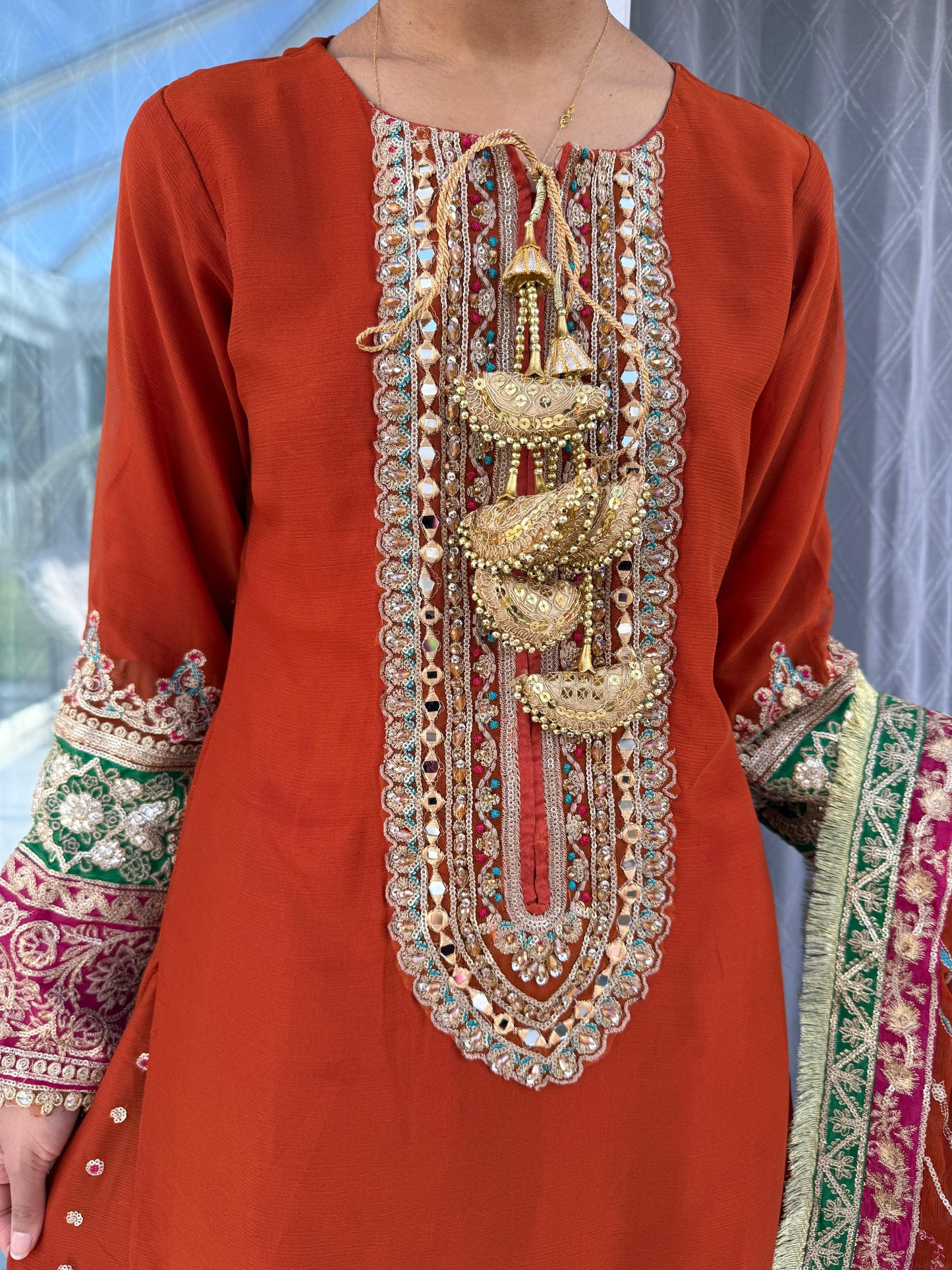 MASTANI - Embroidered chiffon outfit with sharara