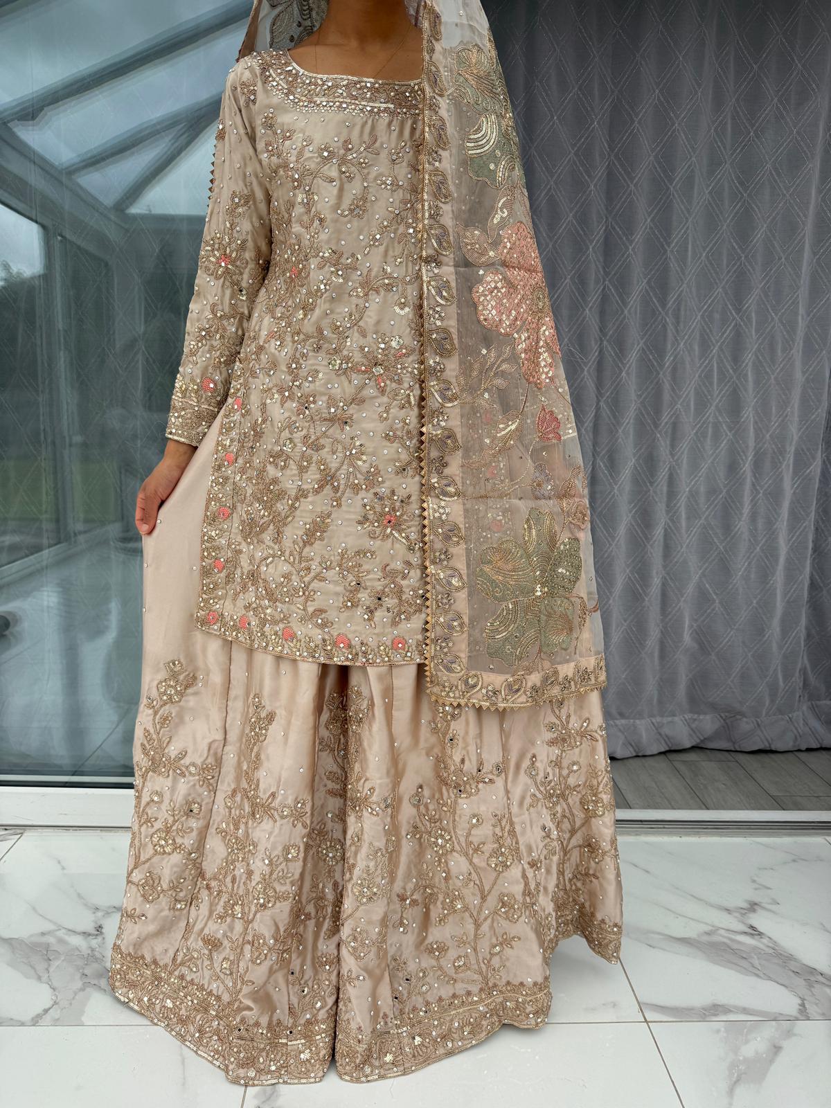 KHAANI - Luxury silk embroidered kameez with sharara