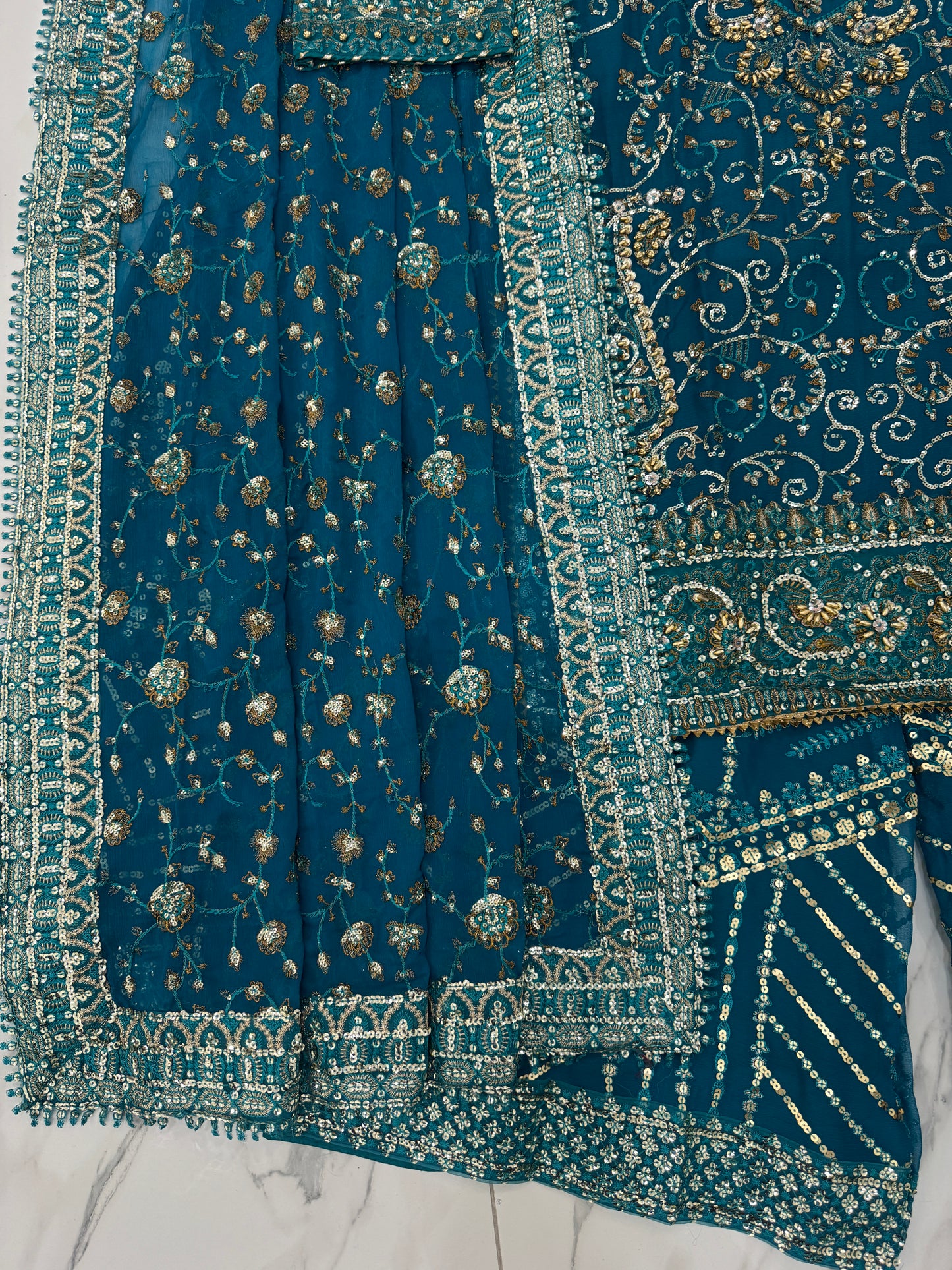 RAHAT - Embroidered chiffon kameez with chiffon sharara and dupatta