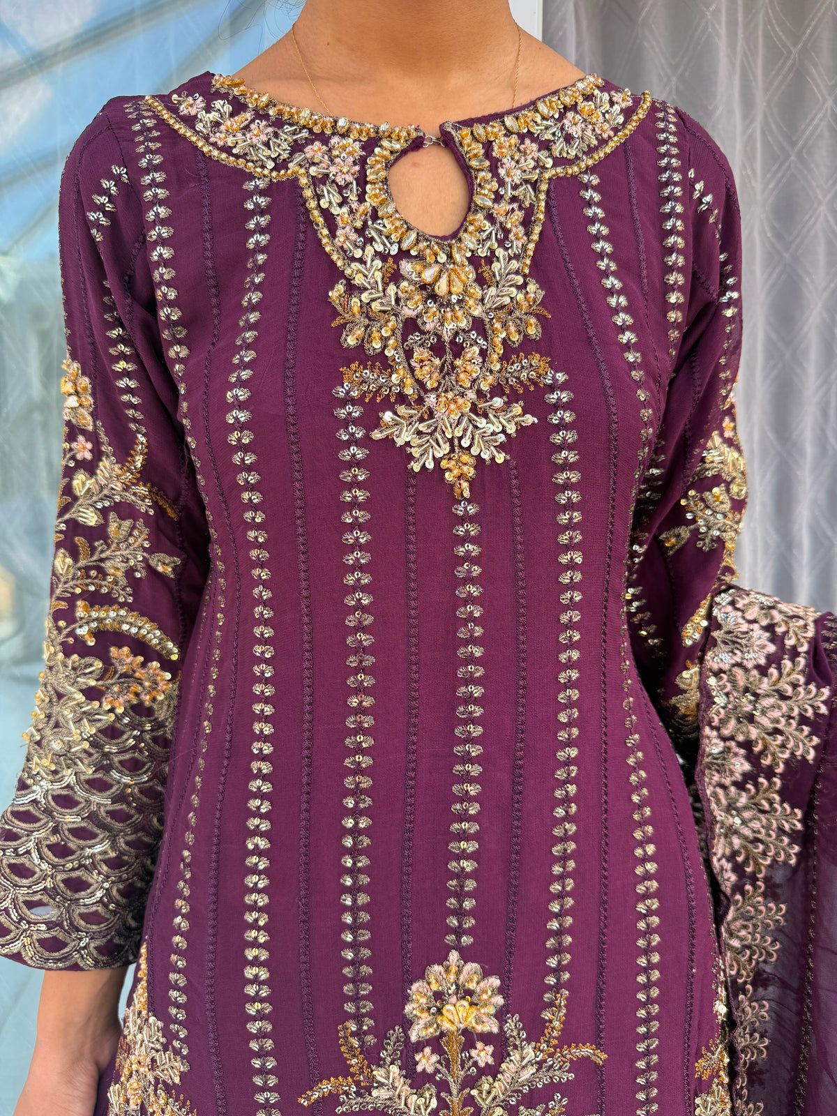 HOORIA - Embroidered chiffon kameez with Sharara