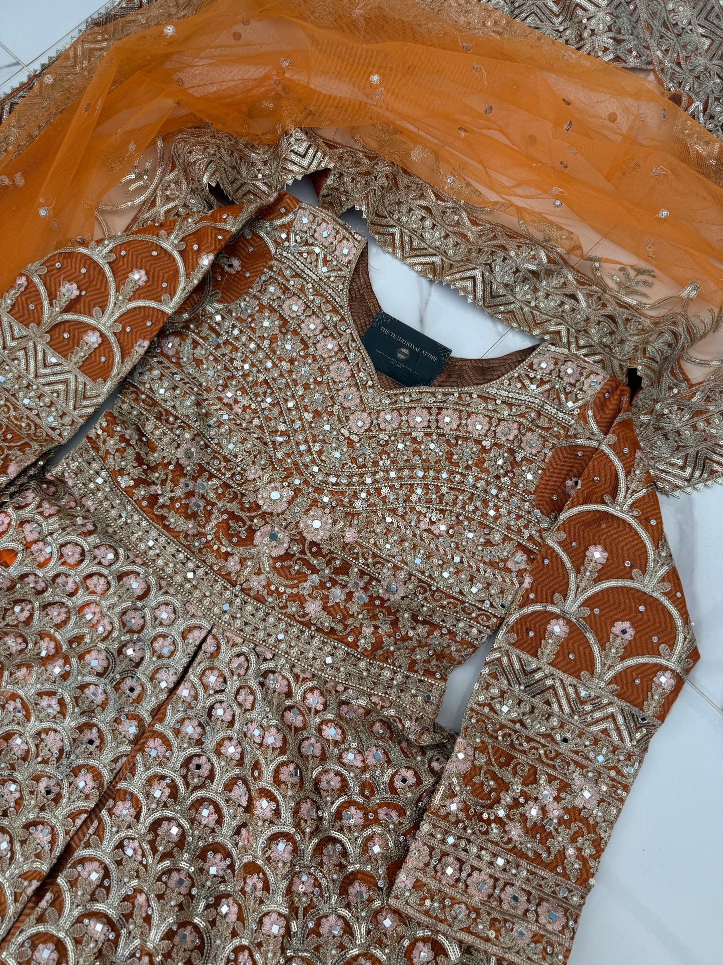 SIYANA - Embroidered net maxi dress with lengha skirt