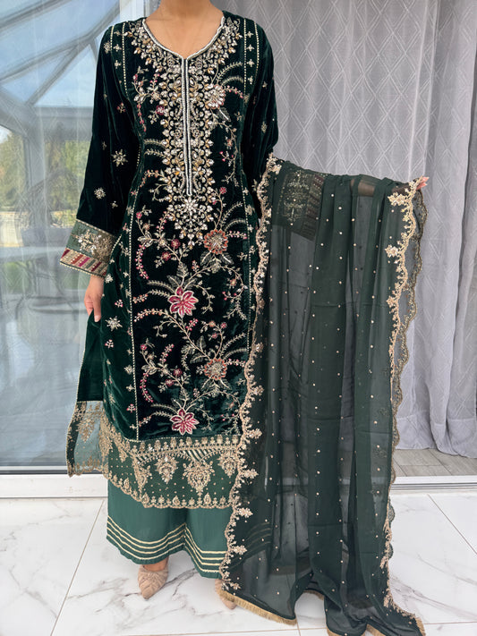 ZAHRA VELVET MARIA B INSPIRED - GREEN