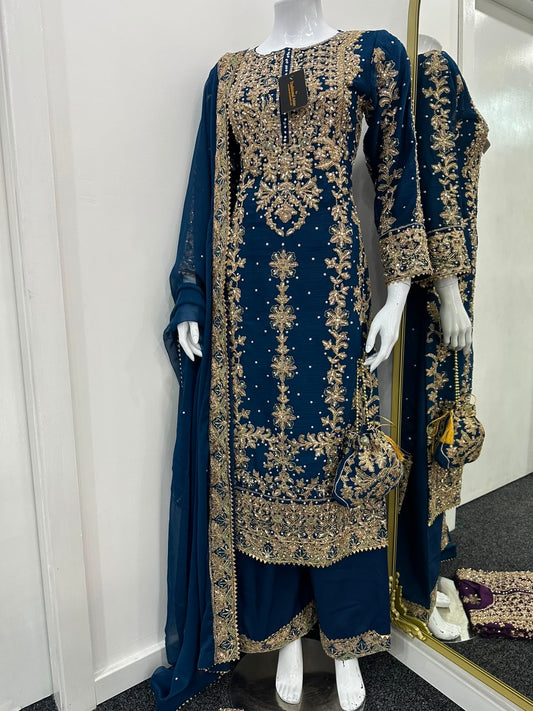 NOOR E AIN - Embroidered chiffon kameez with plazo