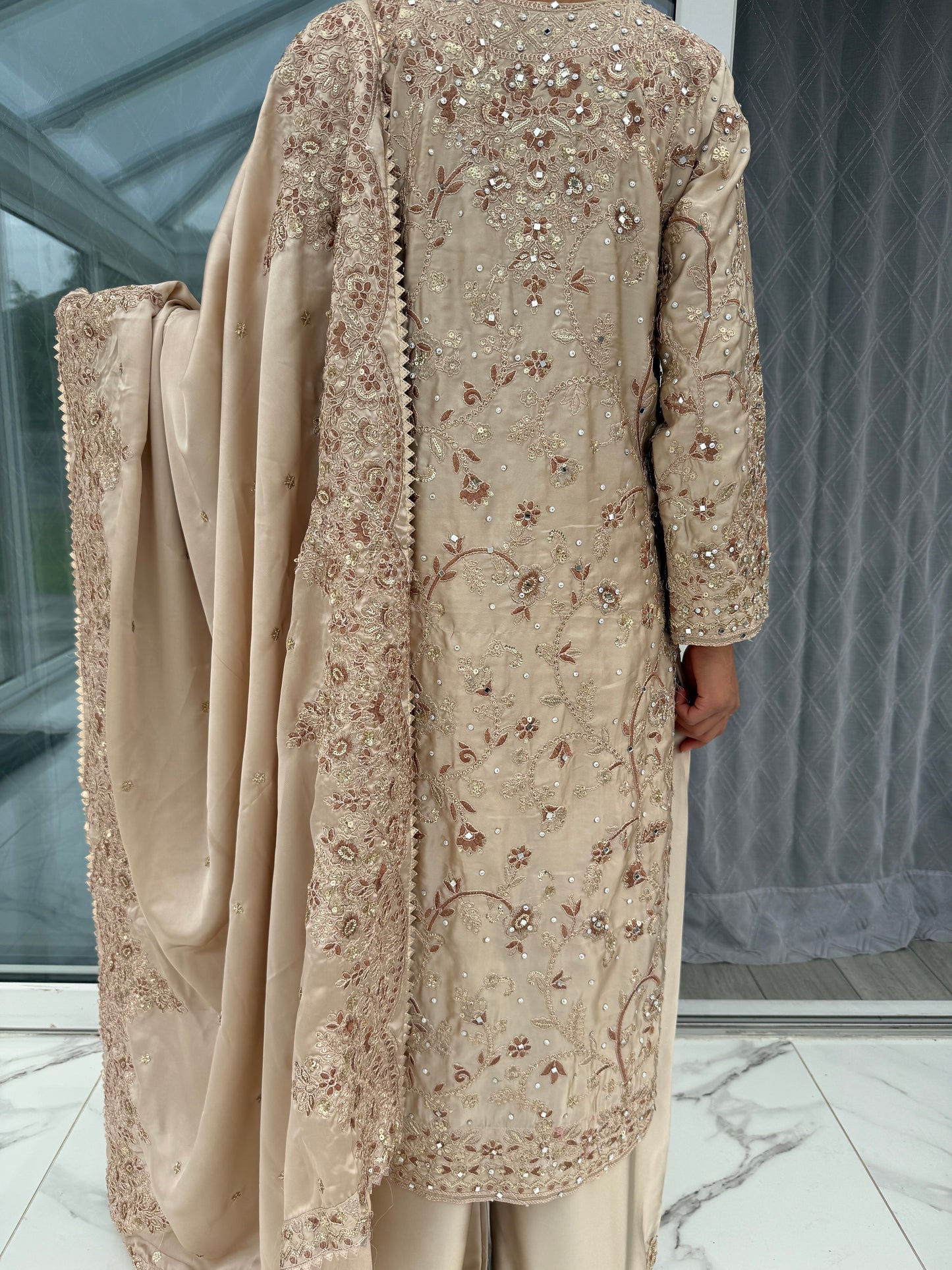 SAHIBA - Embroidered silk kameez with plazo & embroidered silk dupatta