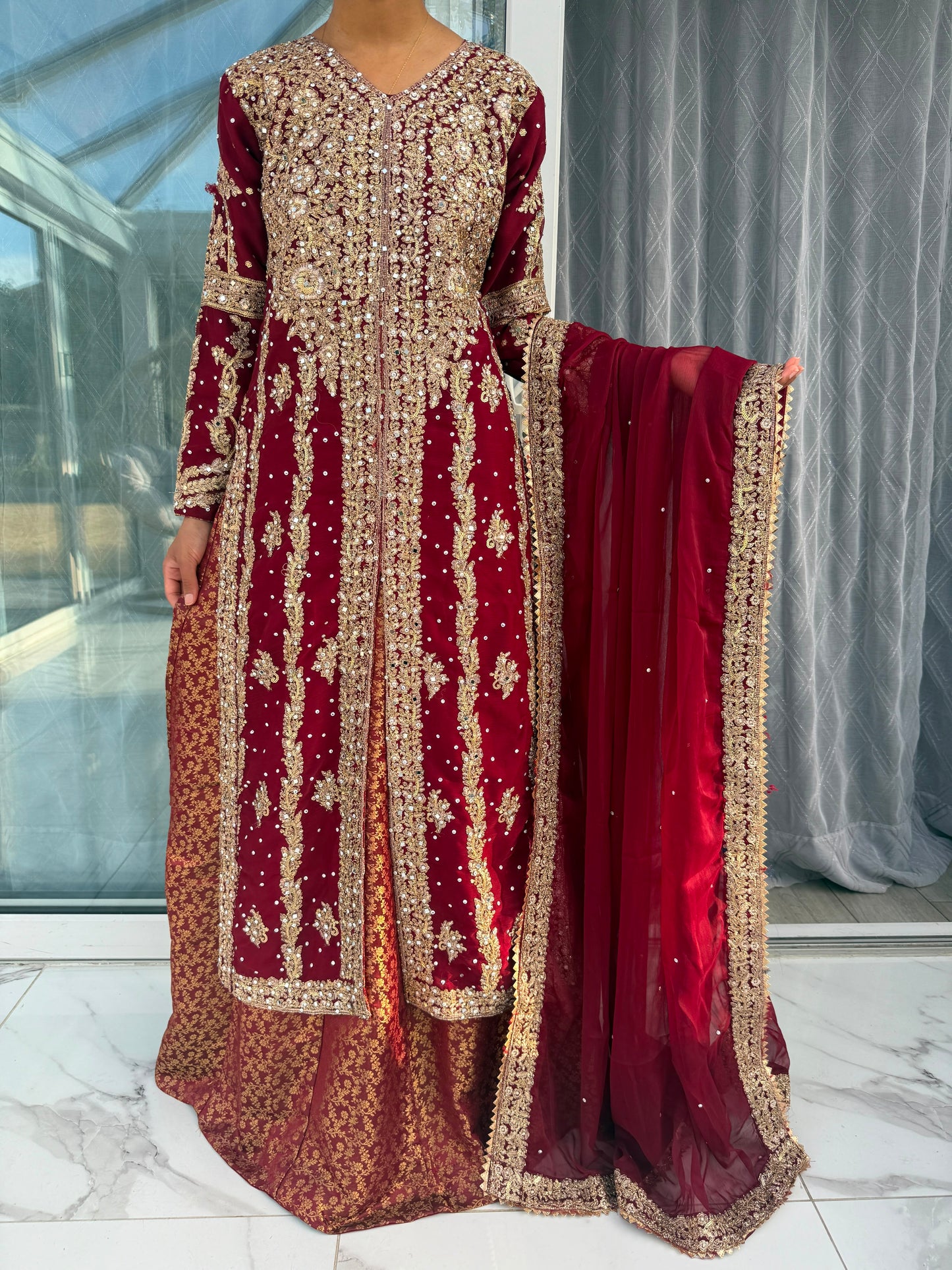 JHALAK - Embroidered chiffon kameez with brocade lengha