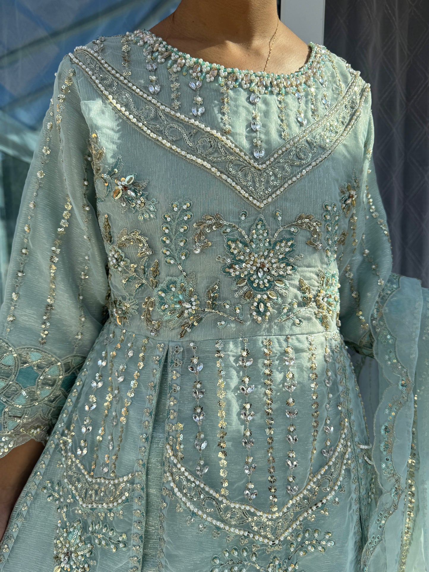 MAYA BLUE - Handwork embellished maxi dress