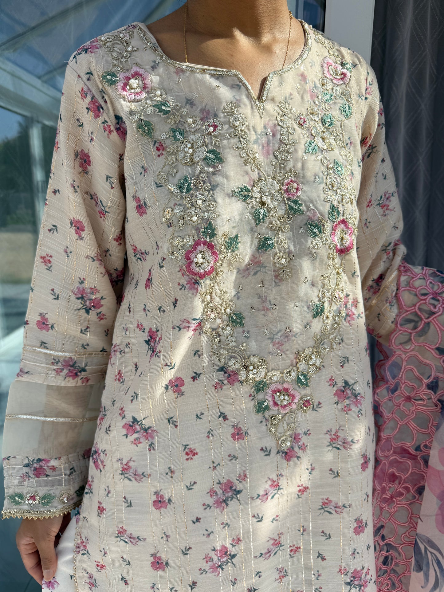 SAJAL - Printed and embroidered Monar kameez with Kali sharara