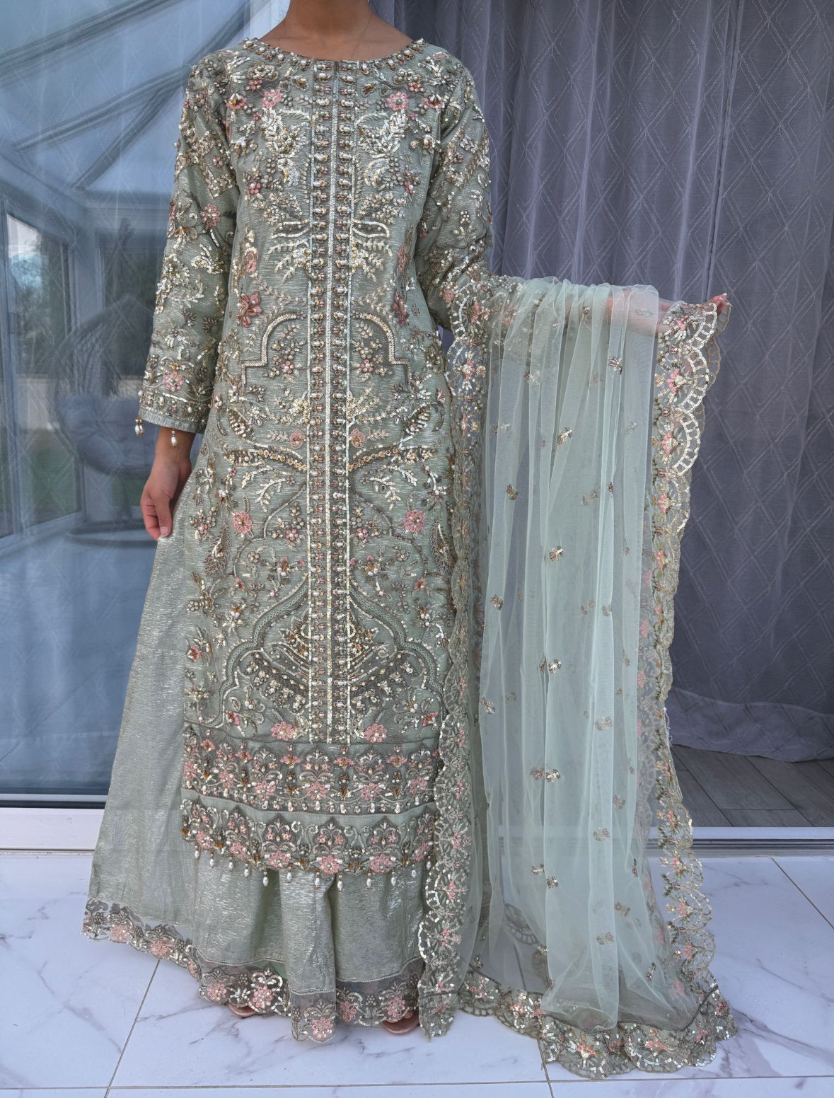 ALAIRA - Handwork embellished net outfit with Sharara