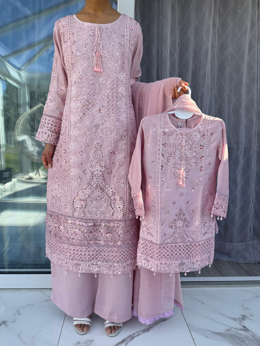 IRSA - Mother/daughter embroidered viscose kameez with plazo