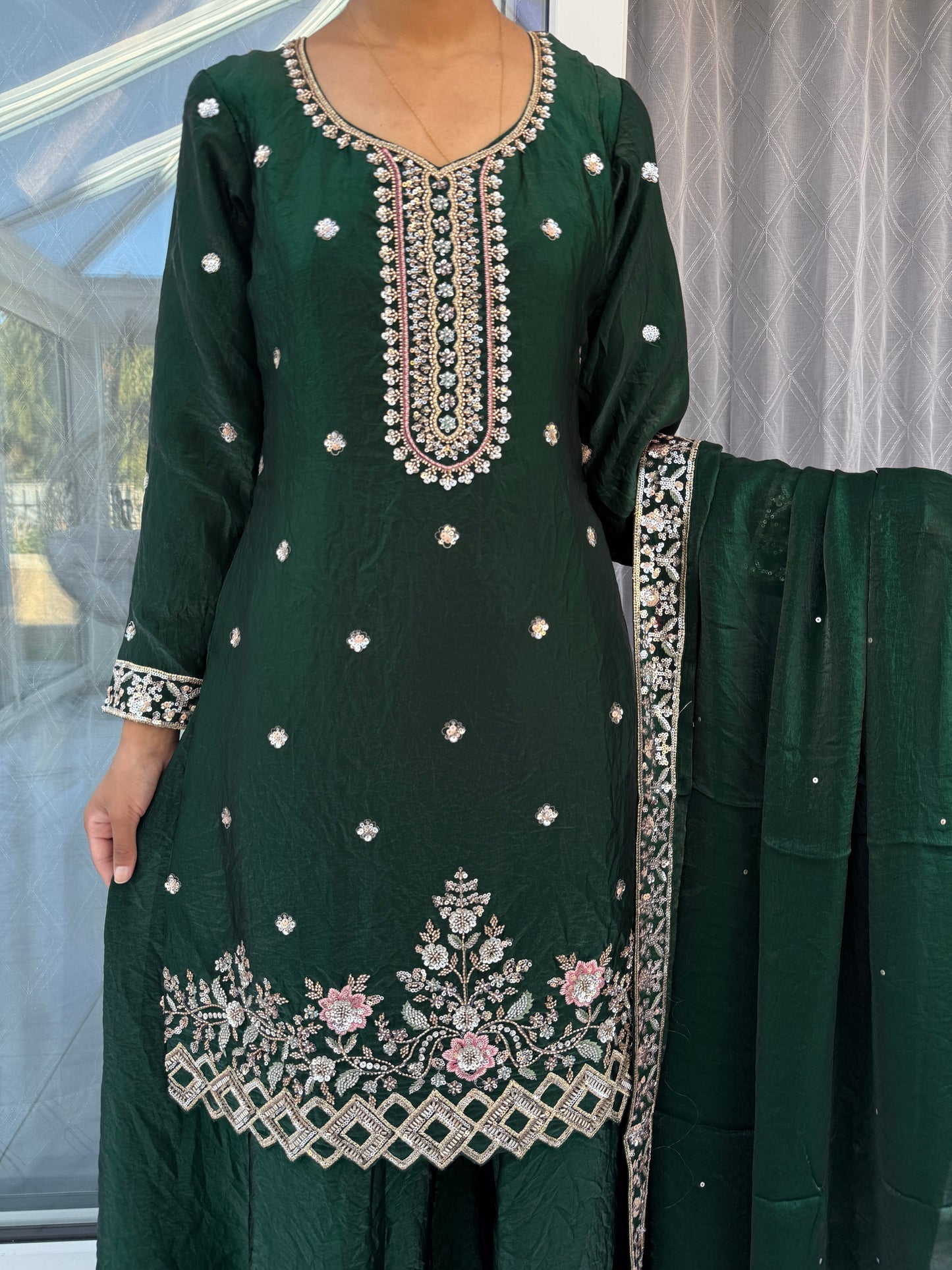RESHAM - Handwork embellished sheesha silk outfit with sharara