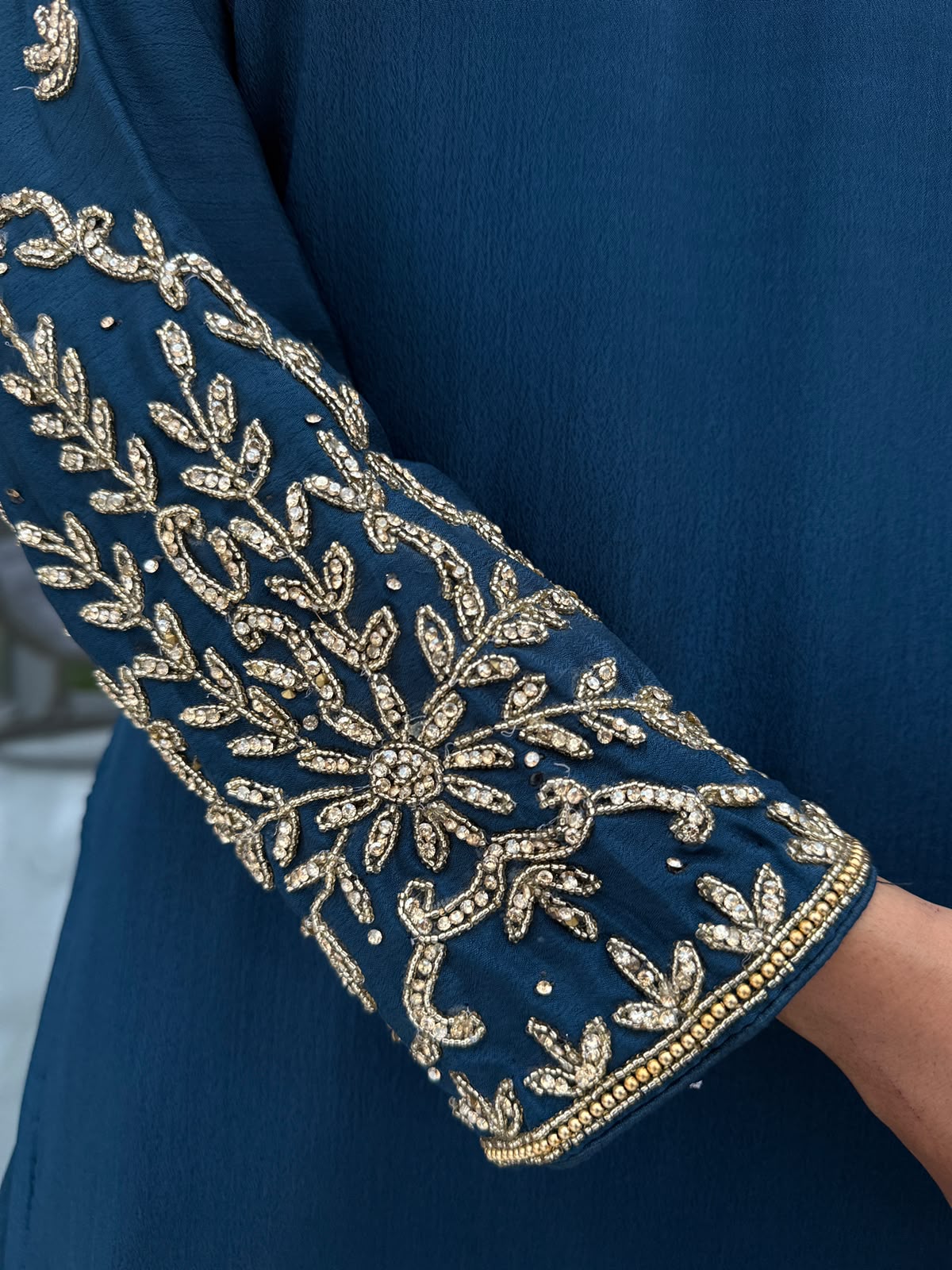 MAAHI - Stonework embellished raw silk kameez with Sharara