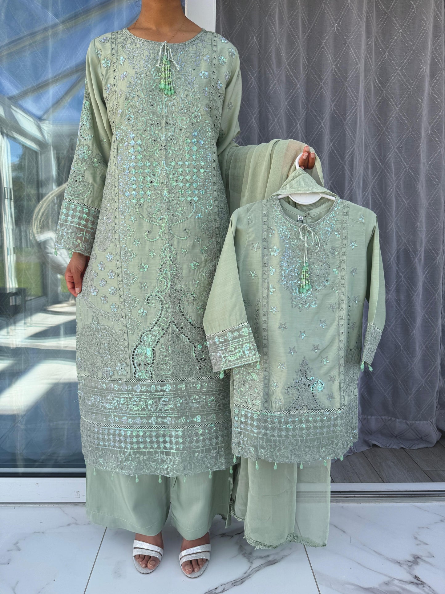 IRSA - Mother/daughter embroidered viscose kameez with plazo