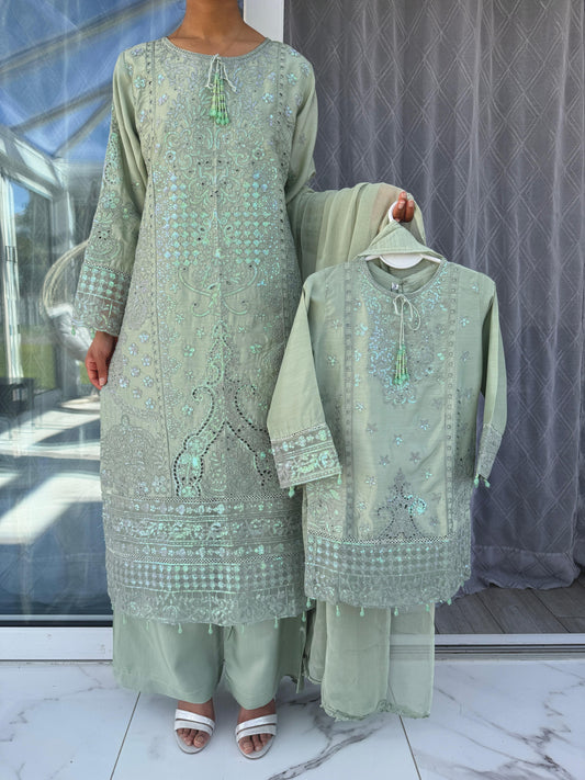 IRSA - Mother/daughter embroidered viscose kameez with plazo