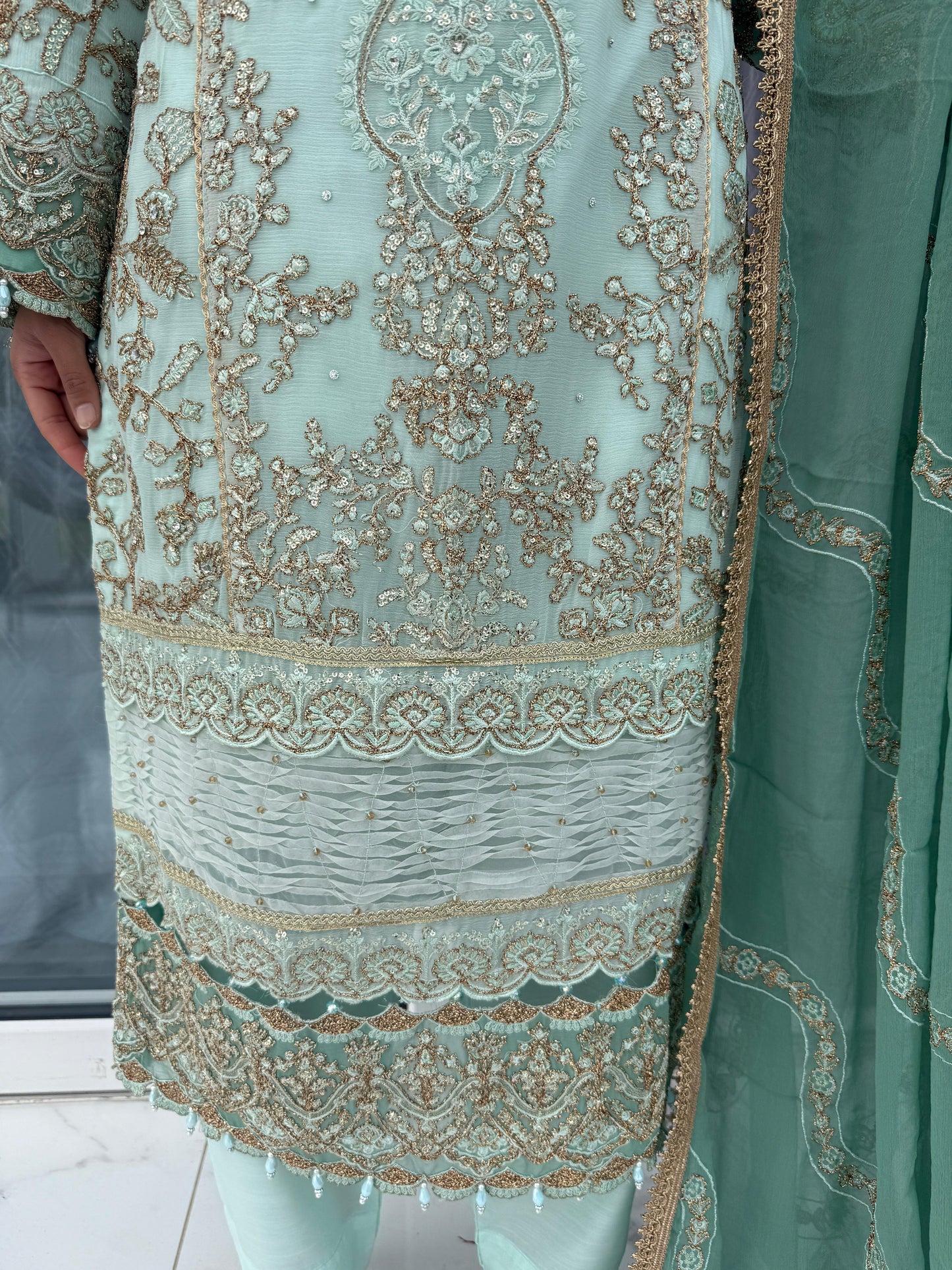 BARSAAT - Embroidered chiffon readymade outfit