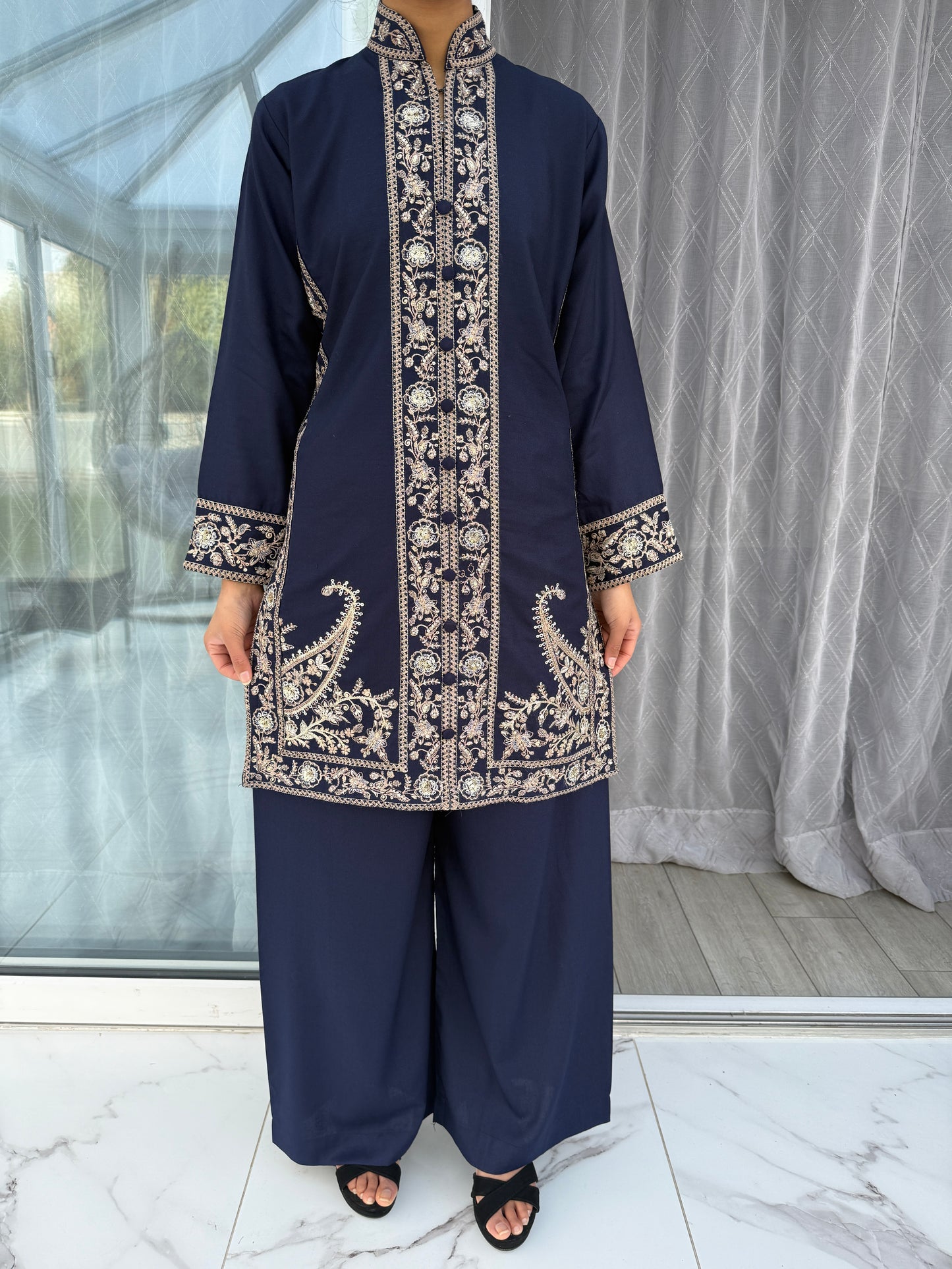 KHAADI COORDS - Embroidered 2 pc Dhanak Khaadi Inspired Co-ords Blue