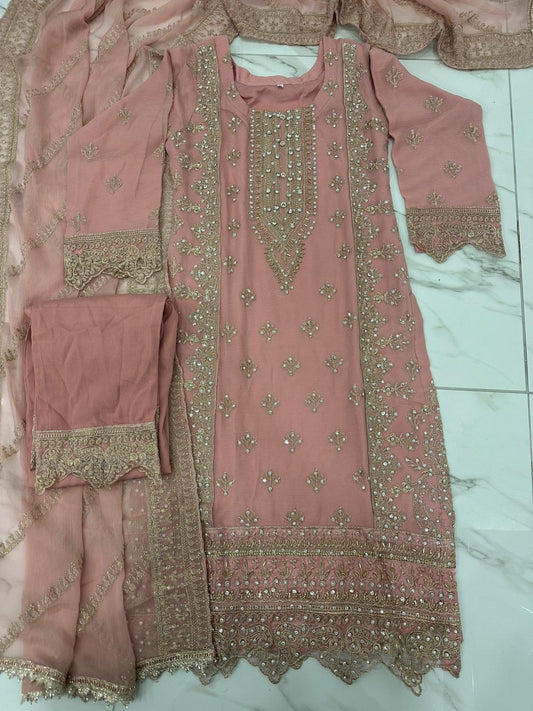 3 piece embroidered chiffon outfit