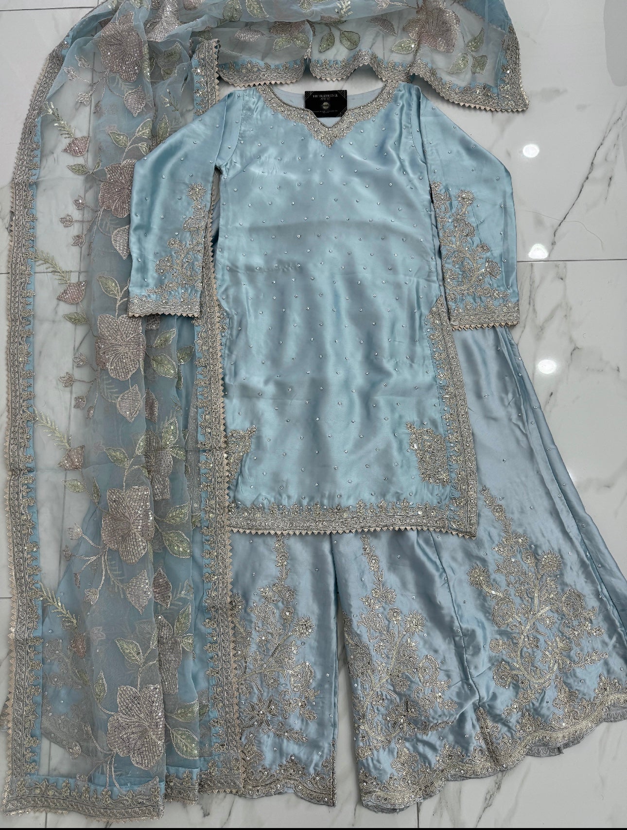 KASHISH - Embroidered silk kameez with sharara