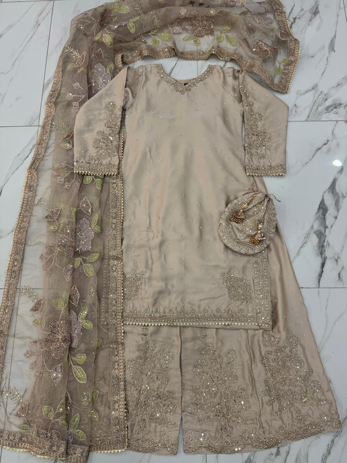 KASHISH - Embroidered silk kameez with sharara