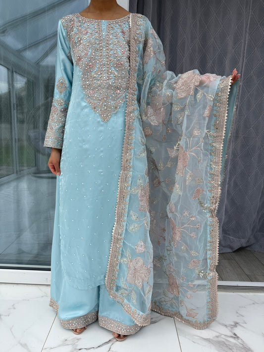 KAINAT - Embroidered silk kameez with plazo
