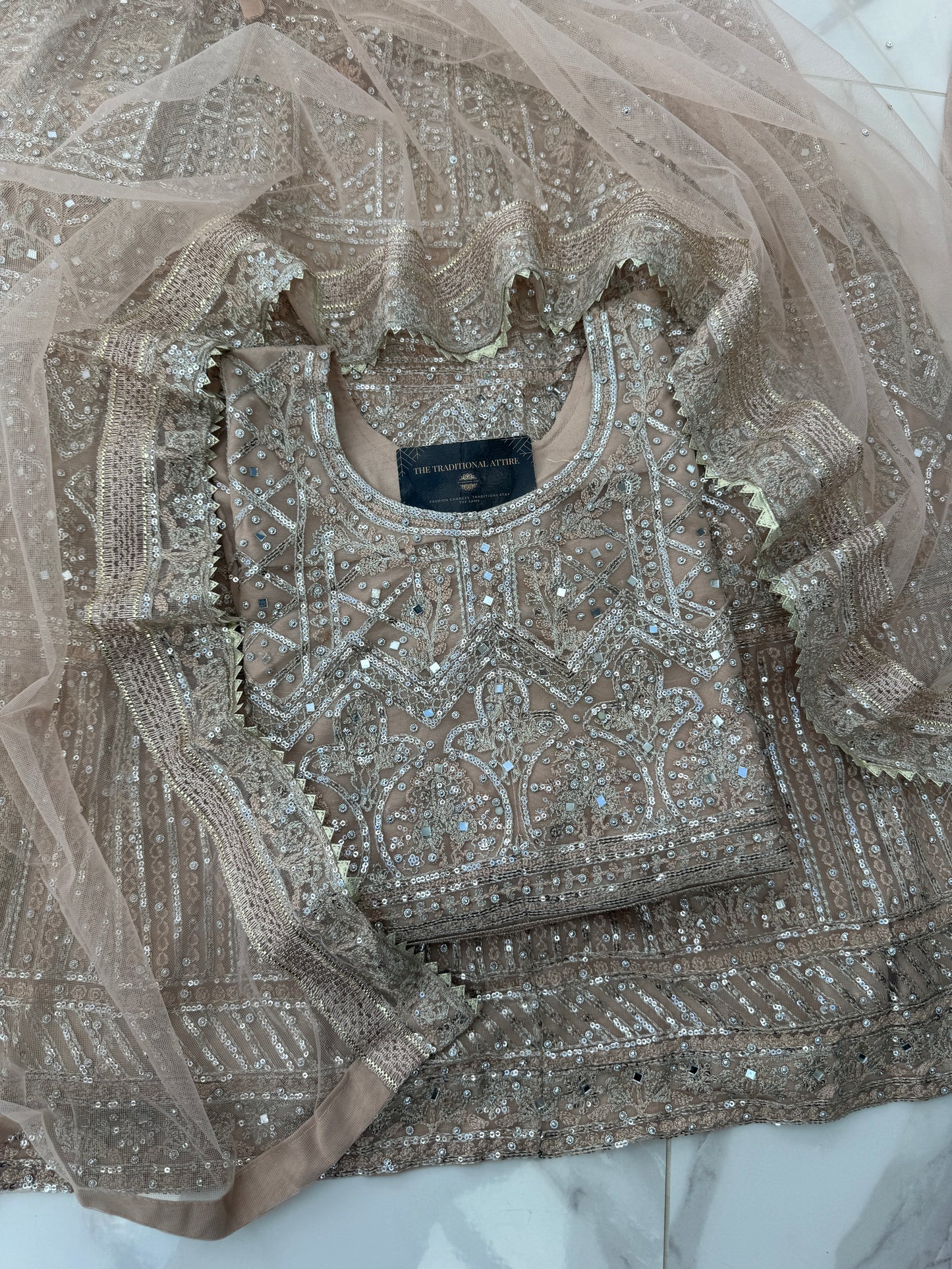 DANIA - Embroidered net lengha outfit