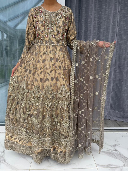 ALINA - Embroidered double layered net maxi dress