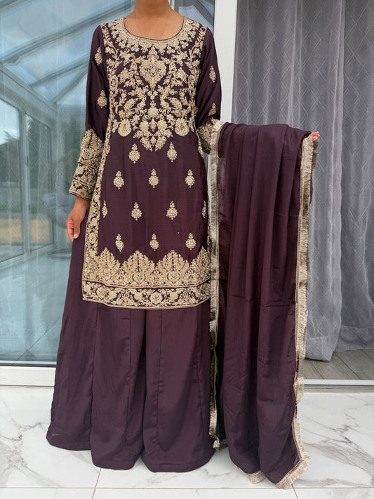 AZRA - Embroidered raw silk kameez with Sharara