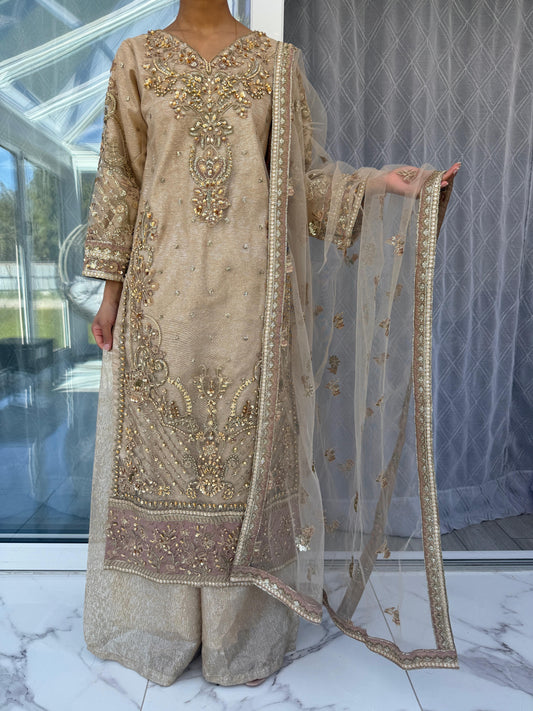 MAIRA - Handwork embellished net kameez with sharara