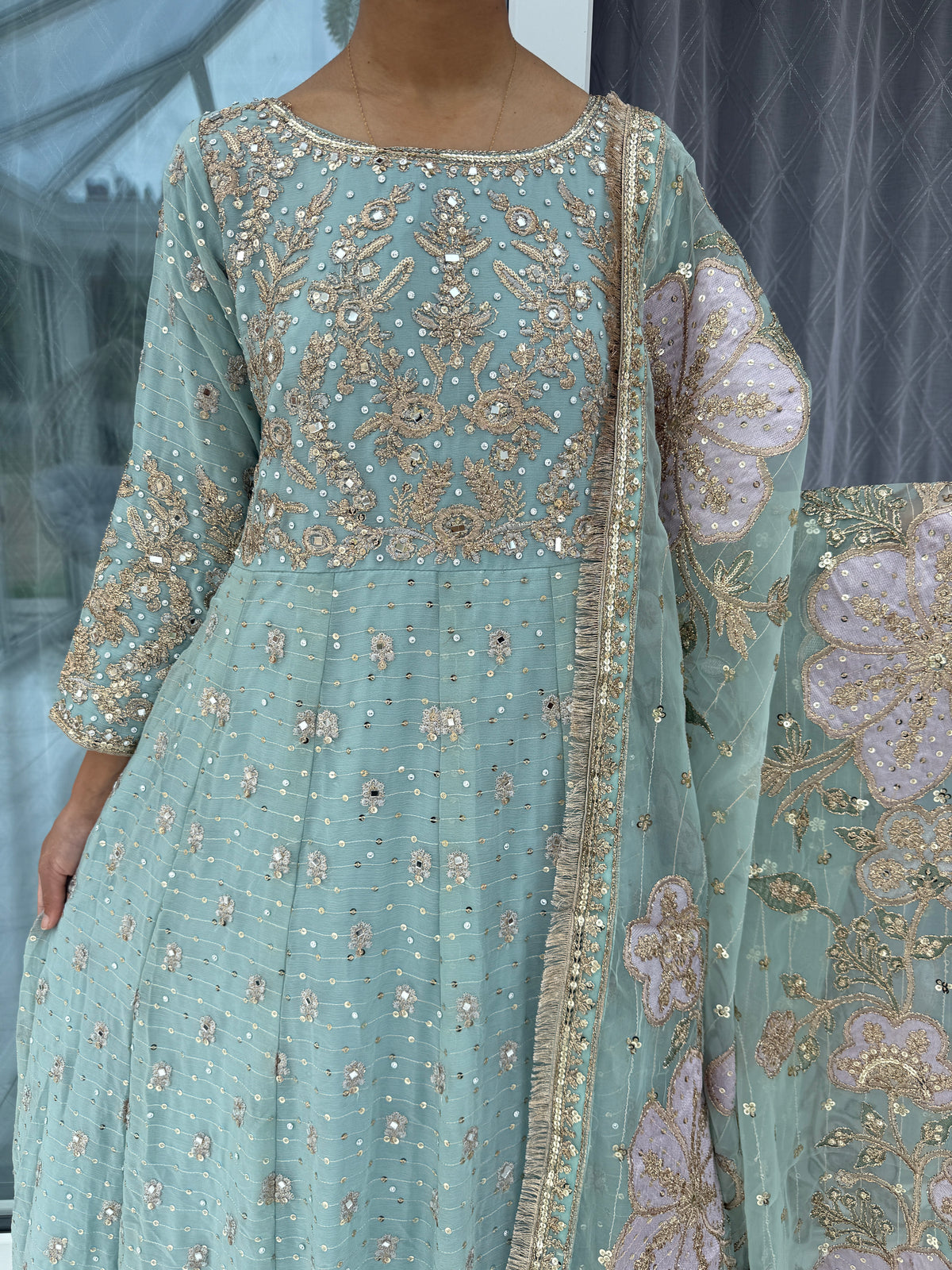 KAINAZ - Embroidered chiffon partywear maxi dress