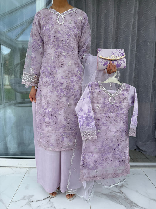 MIA - Mother/daughter embroidered organza kameez with silk lining