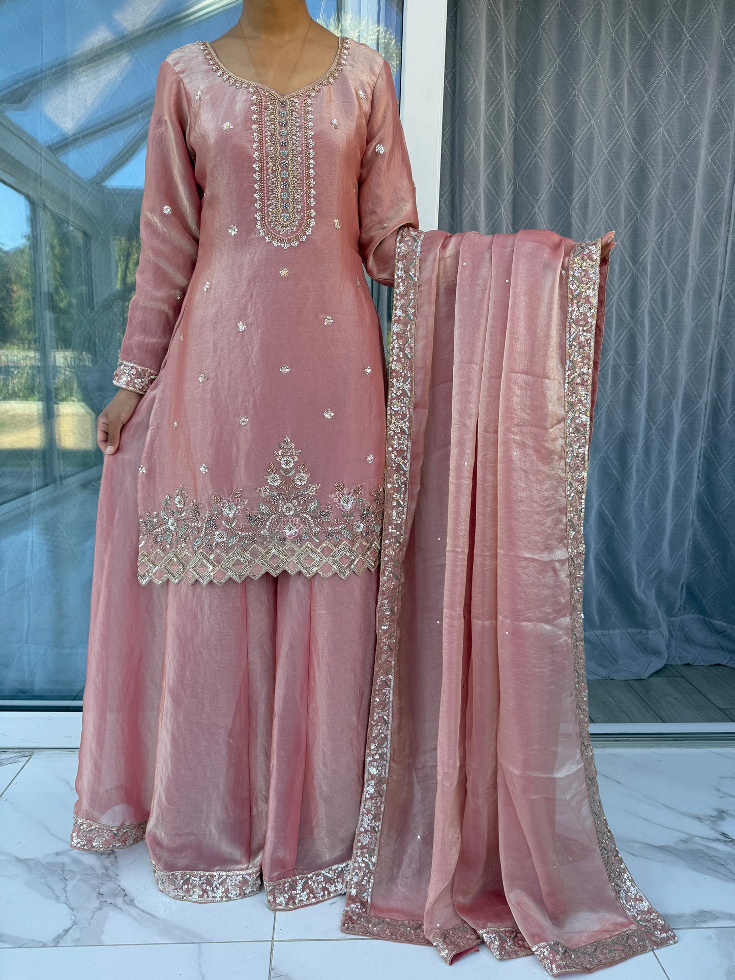 RESHAM - Handwork embellished sheesha silk outfit with sharara