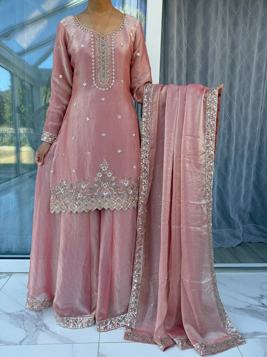 RESHAM - Handwork embellished sheesha silk outfit with sharara
