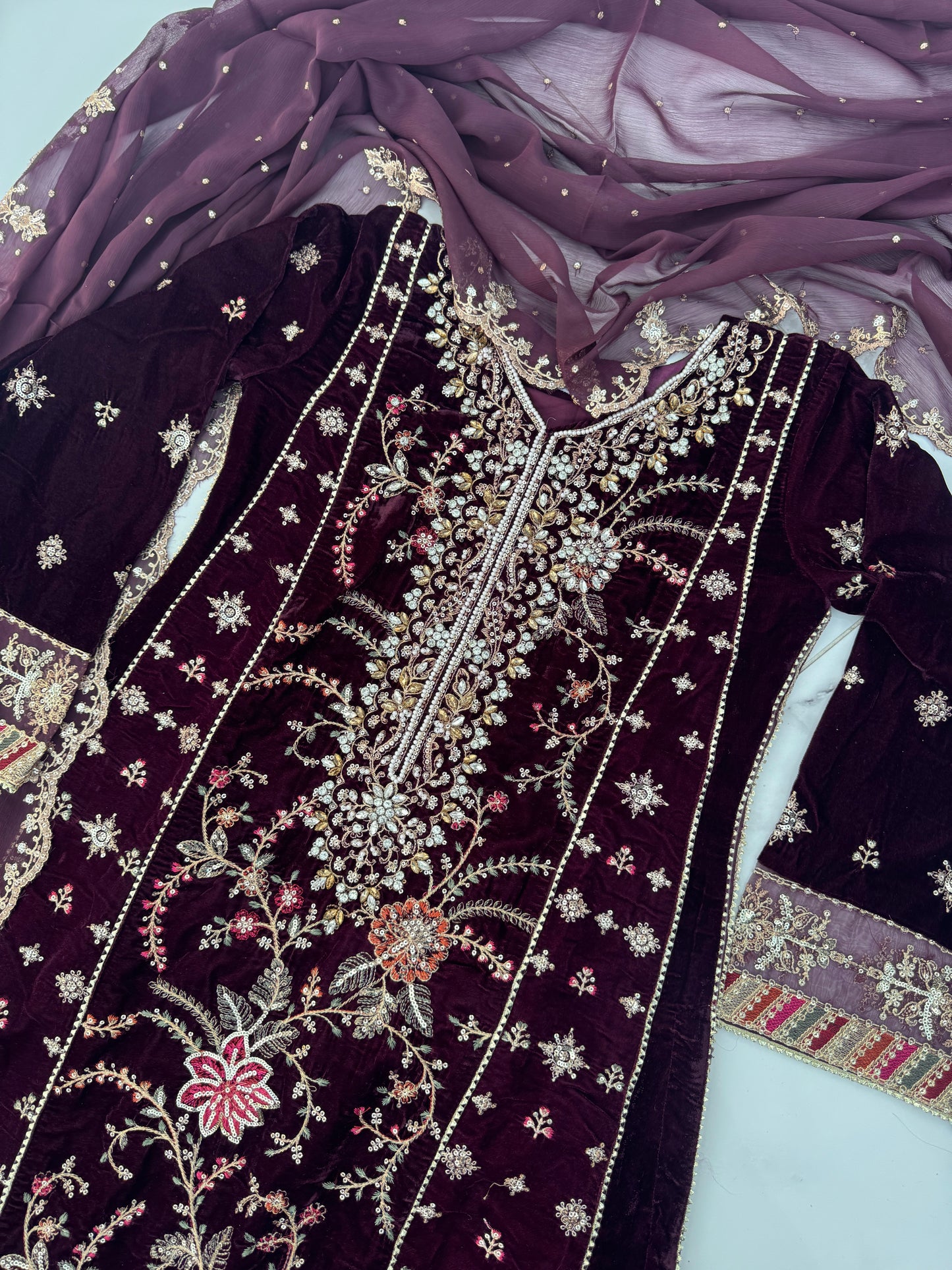 ZAHRA VELVET MARIA B INSPIRED - PURPLE