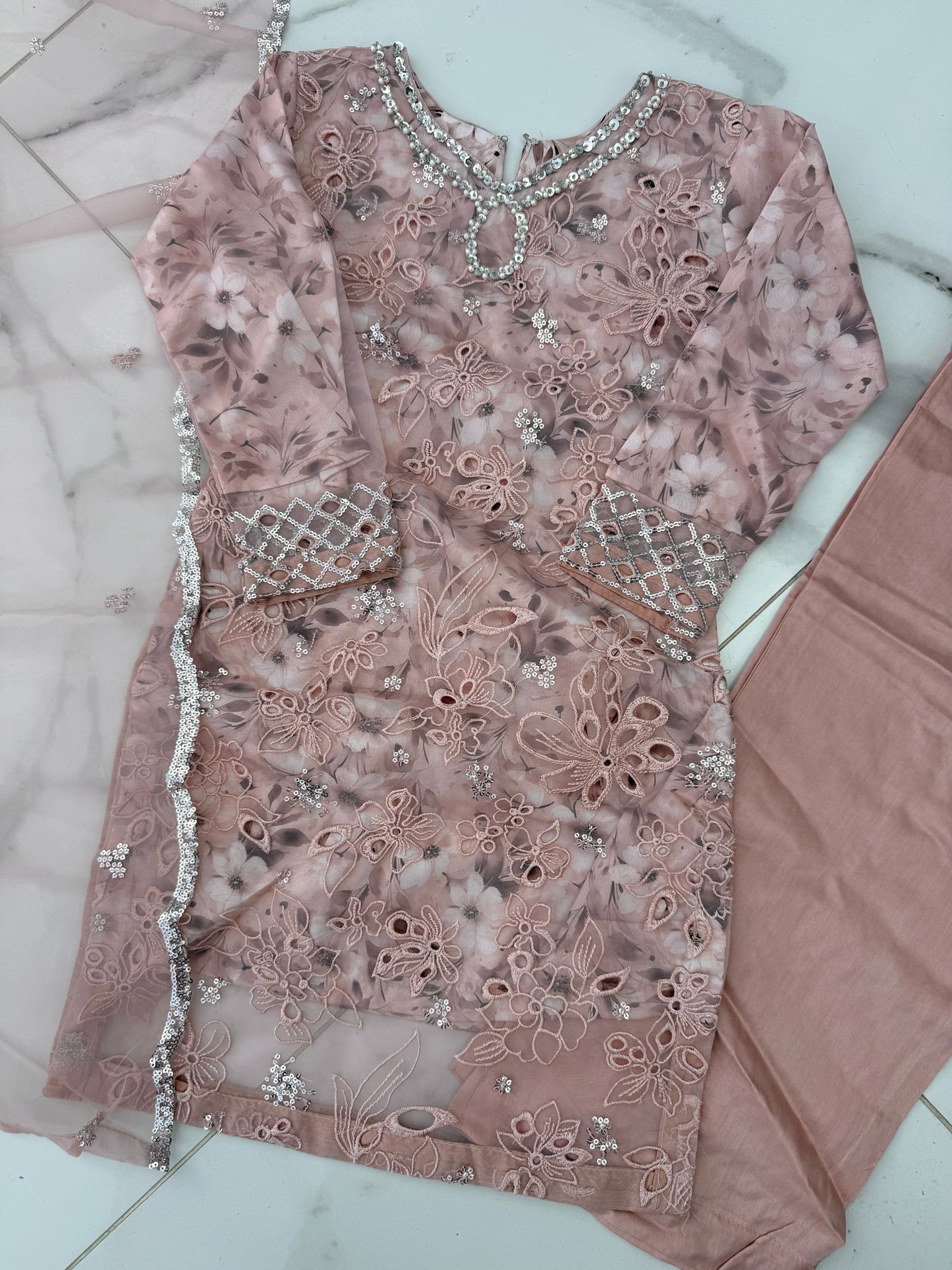 MIA - Mother/daughter embroidered organza kameez with silk lining