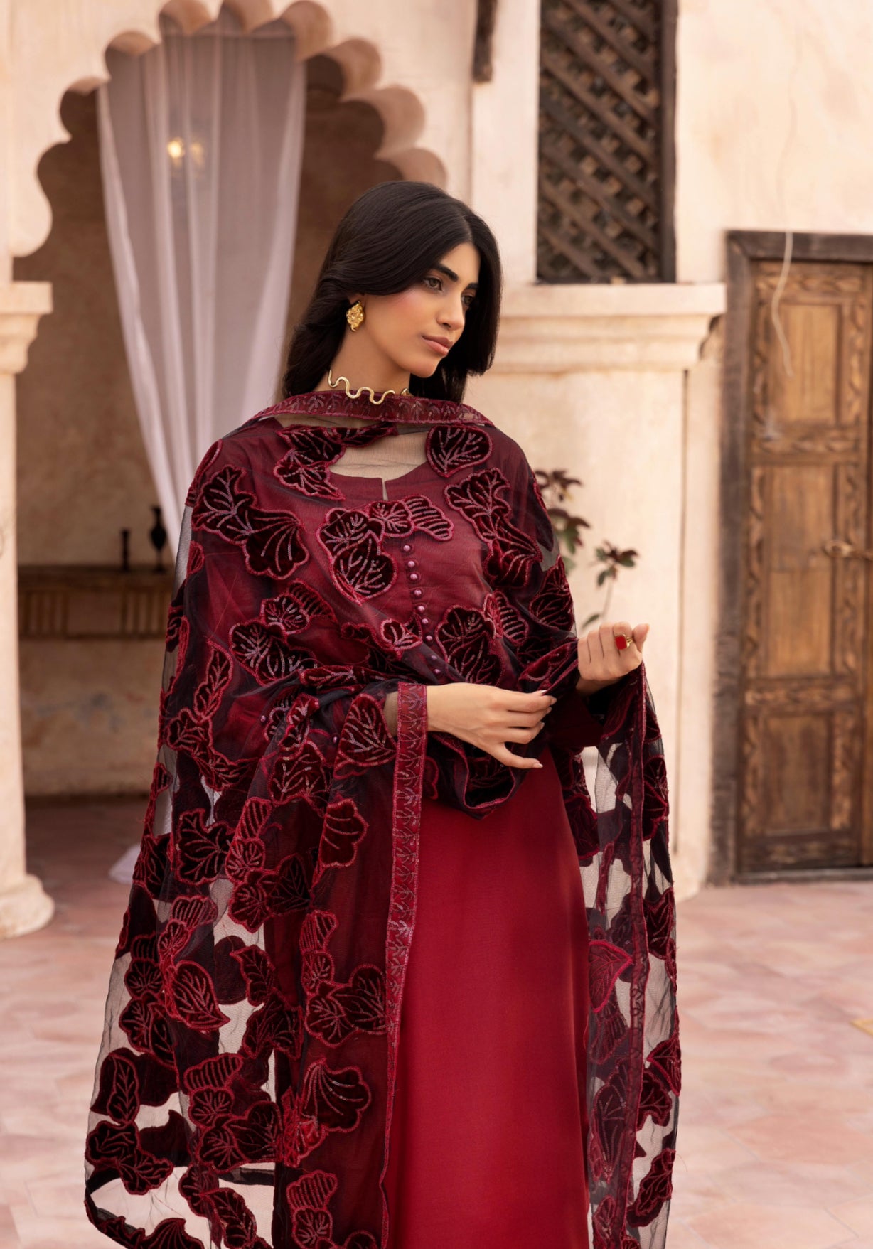NURA SIMRANS - Dhanak readymade outfit with laserkari velvet net dupatta