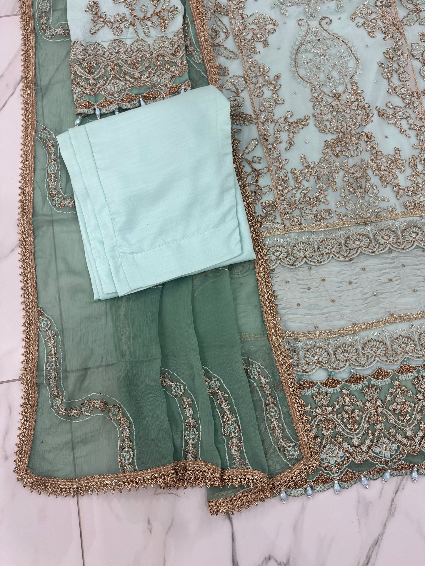 BARSAAT - Embroidered chiffon readymade outfit
