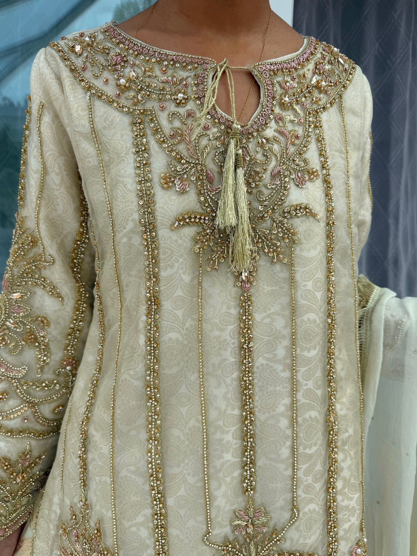 IZHAAR - Embellished organza kameez with brocade Gharara