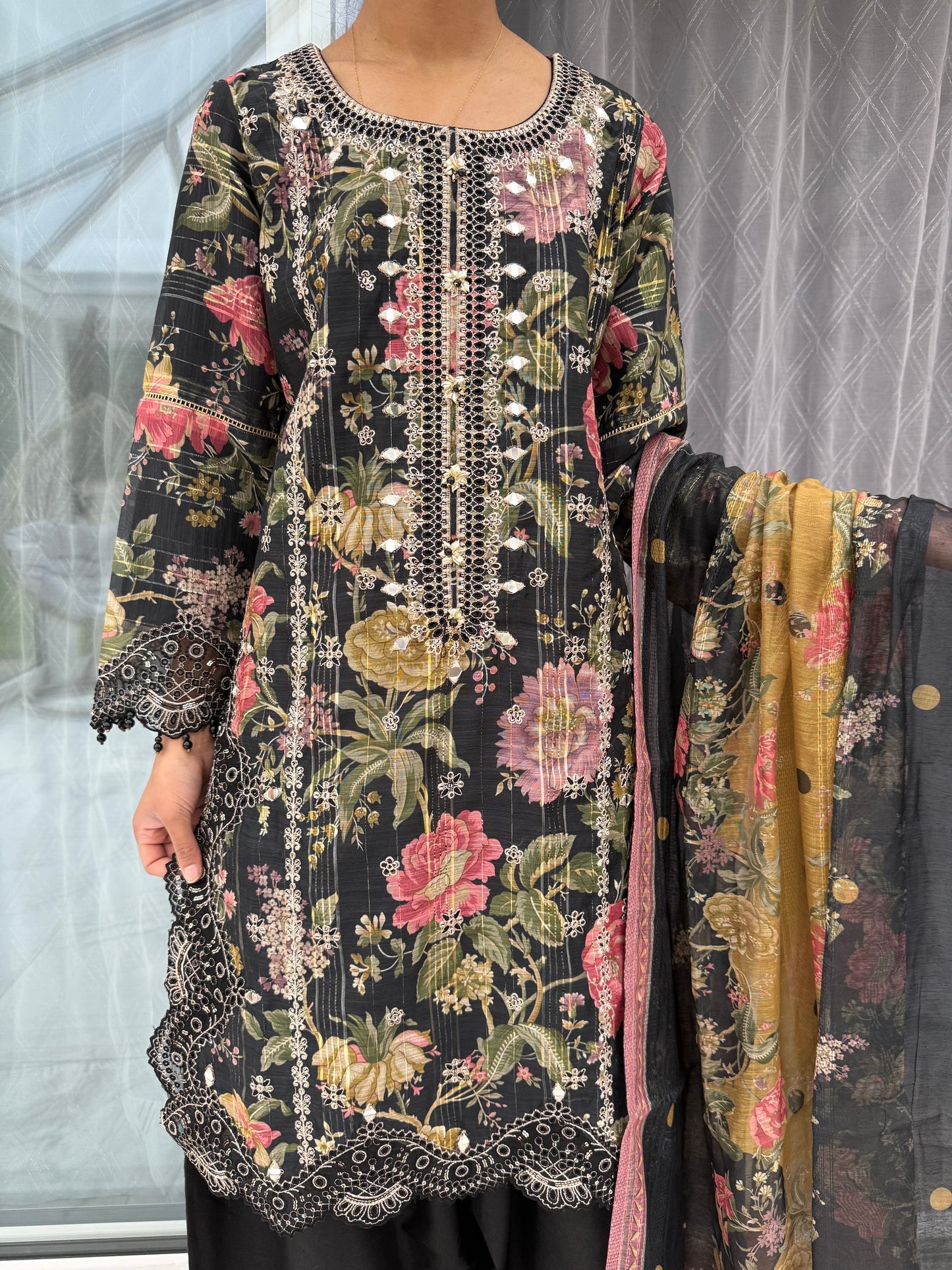 GULNAZ - Emroidered floral monar outfit with farshi shalwar