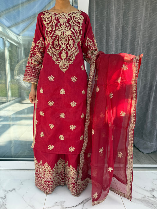 MUSKAAN - Zari embroidered raw silk kameez with plazo