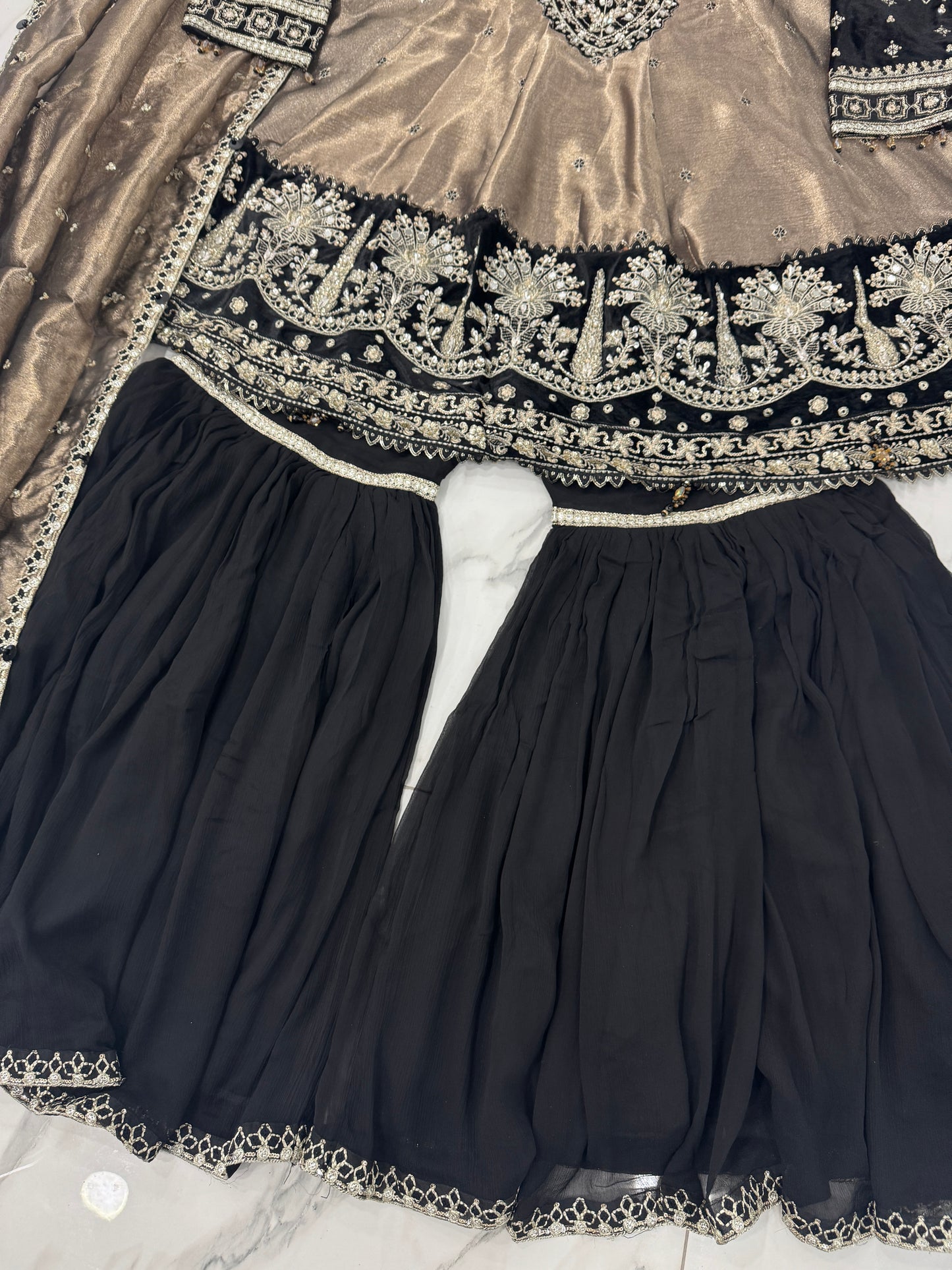 DILDARA - Luxury masoori peplum dress with gharara