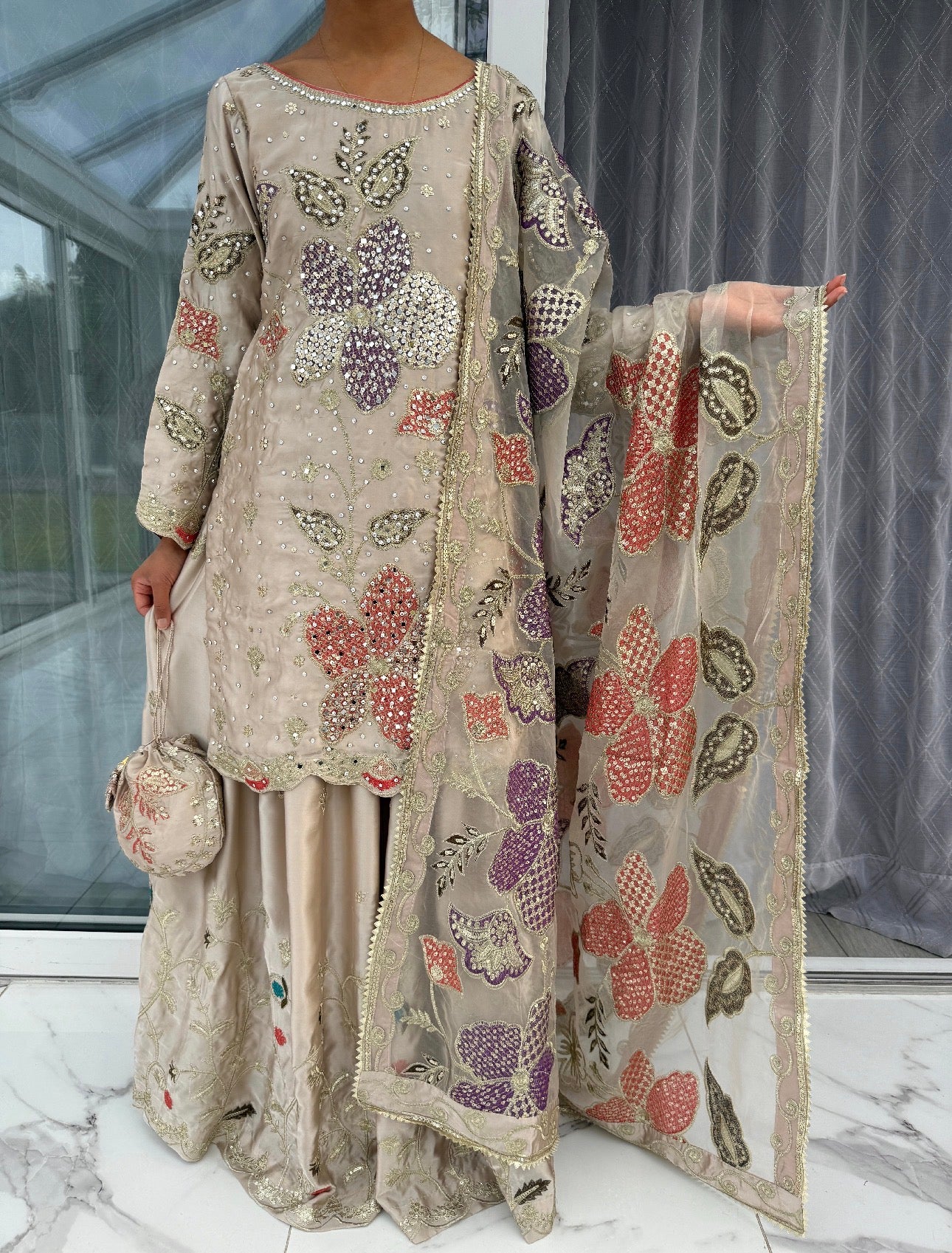 ROOP - Embroidered silk kameez with sharara