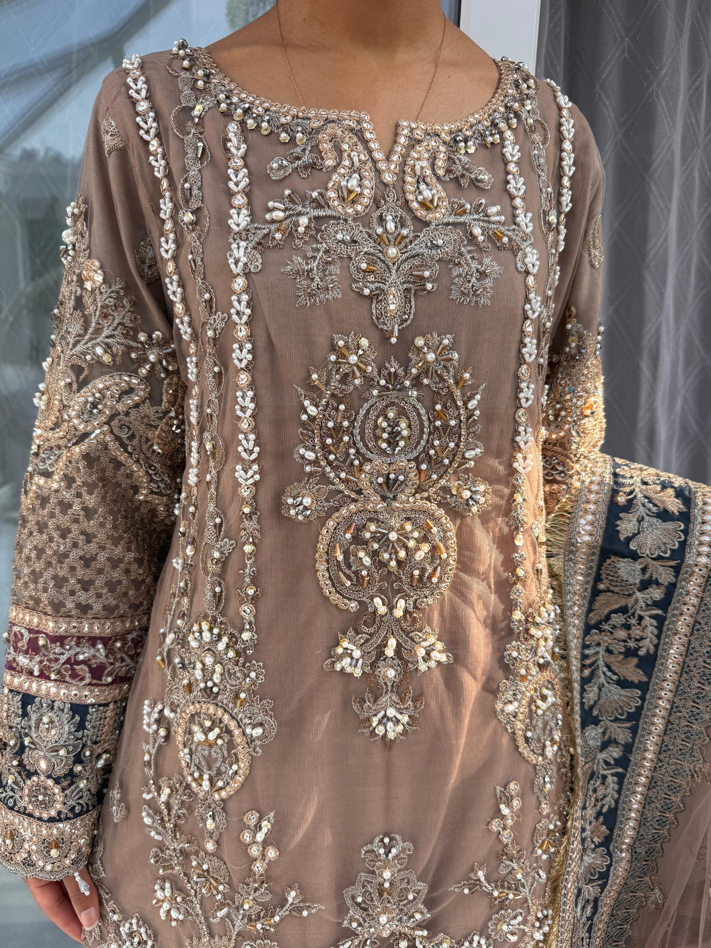 AINAZ - Heavy embroidered net kameez with handwork
