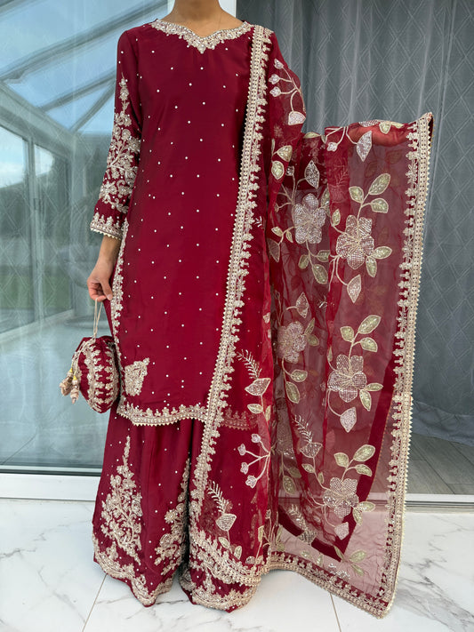 KASHISH - Embroidered silk kameez with Sharara