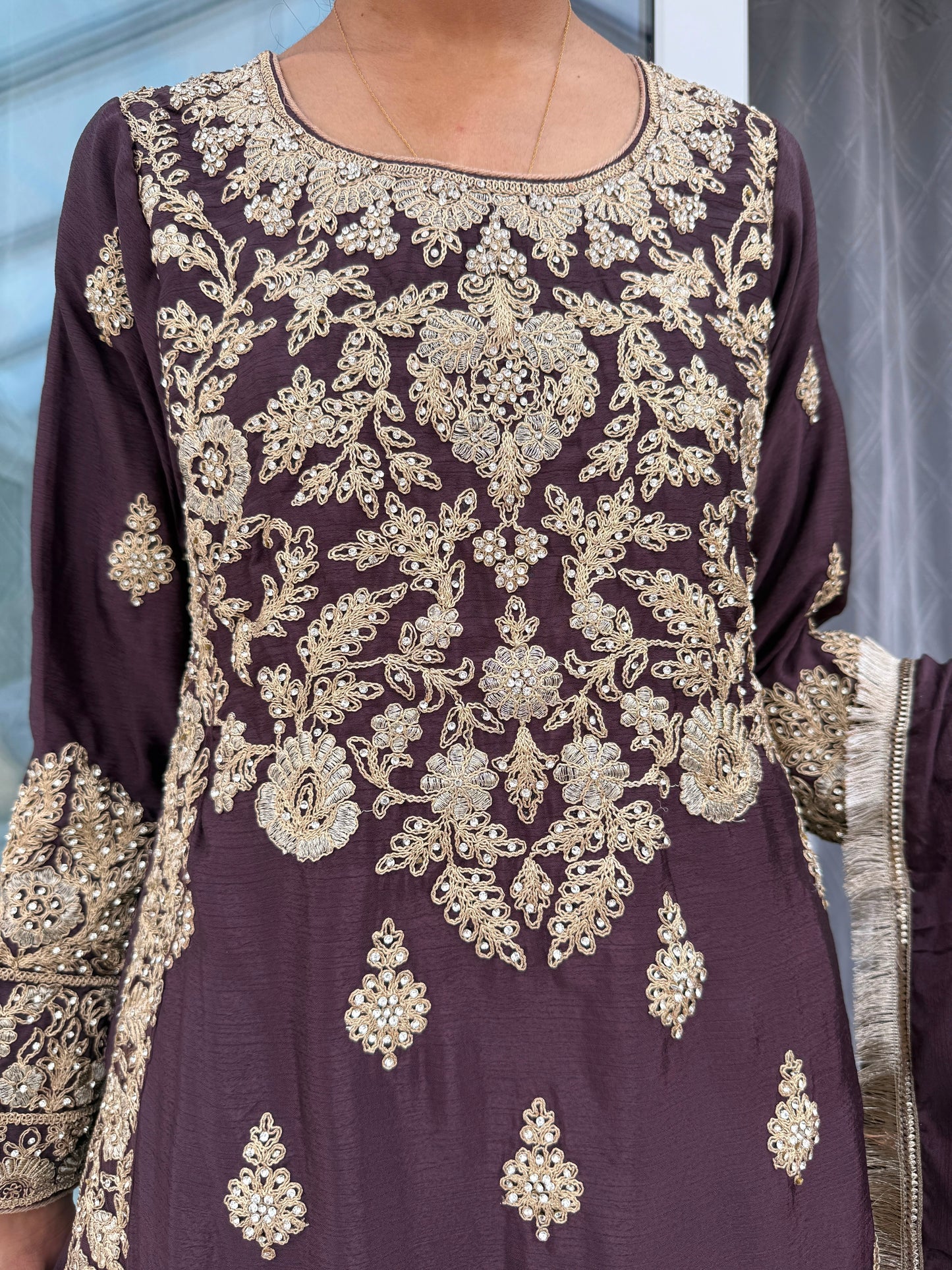 AZRA - Embroidered raw silk kameez with Sharara