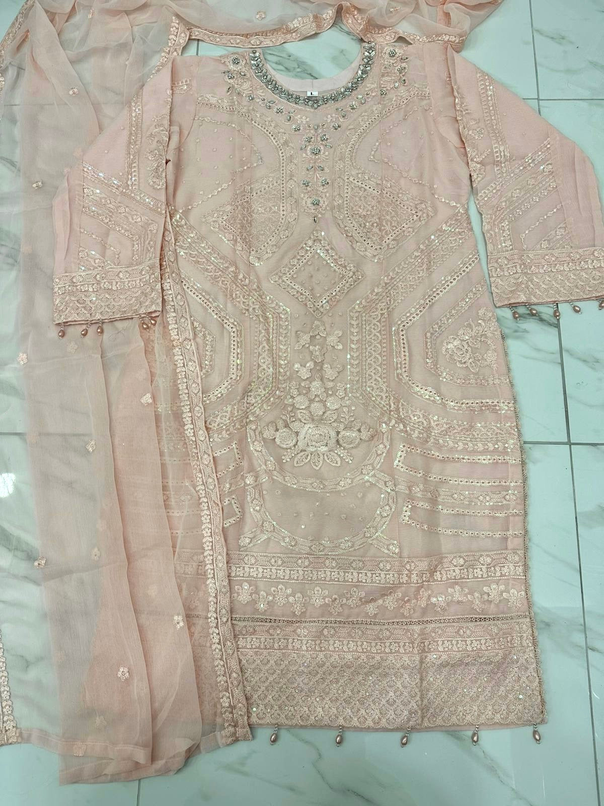 3 piece embroidered chiffon outfit